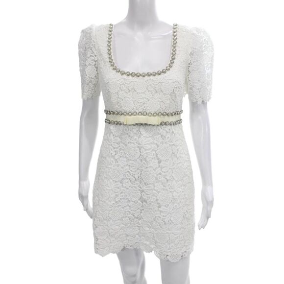 Not Available Dresses & Skirts - Self-Portrait Womens Mini White Square Neck Short Sleeve Dress Size 6